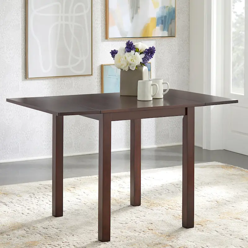 Brown Drop Leaf Dining Table for 6, Rubberwood