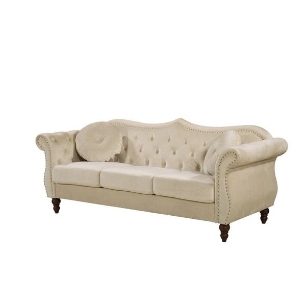Crushed Velvet Chesterfield Sofa with Nailhead Trim – Blue / Grey / Ivory / Green, Button-Tufted, Seats 3