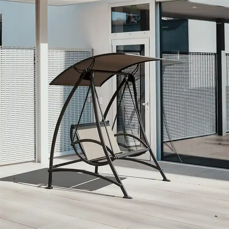 Patio 2-Seat Swing Chair with Adjustable Canopy and Durable Steel Frame