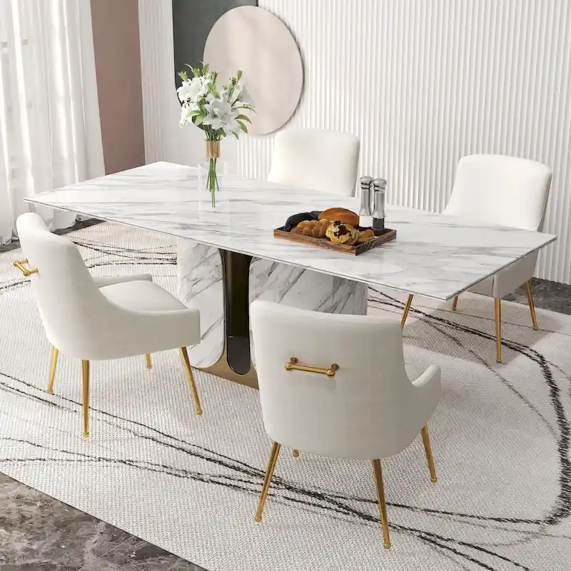 SEYNAR Velvet Upholstered Dining Chair Set of 4, Modern Glam Armless Side Chair