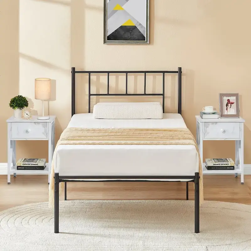 VECELO 3-Pieces Bed Frame with Wood Headboard and Modern Nightstands Set of 2