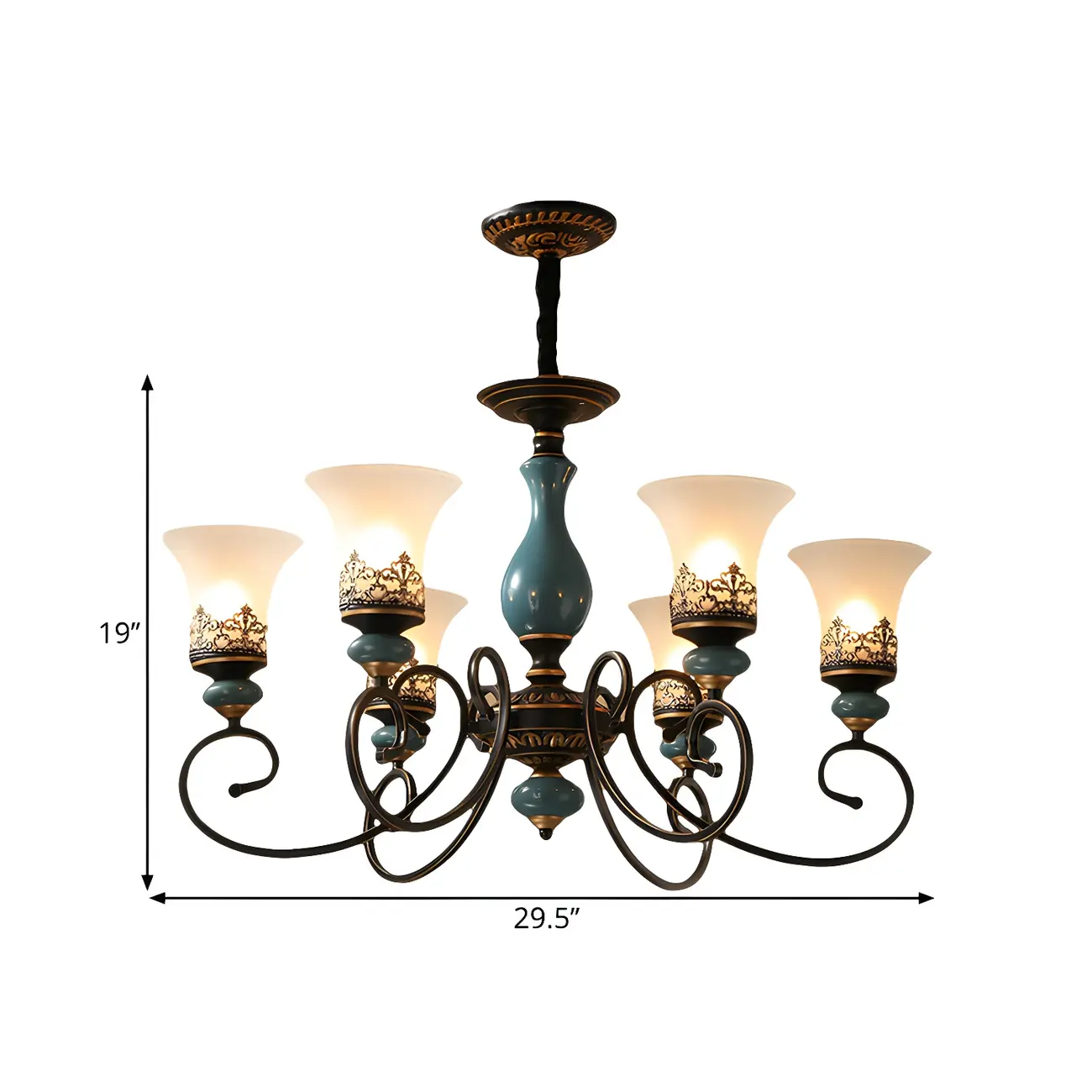 Classical Frosted Glass Blue Ceramic Up Chandelier