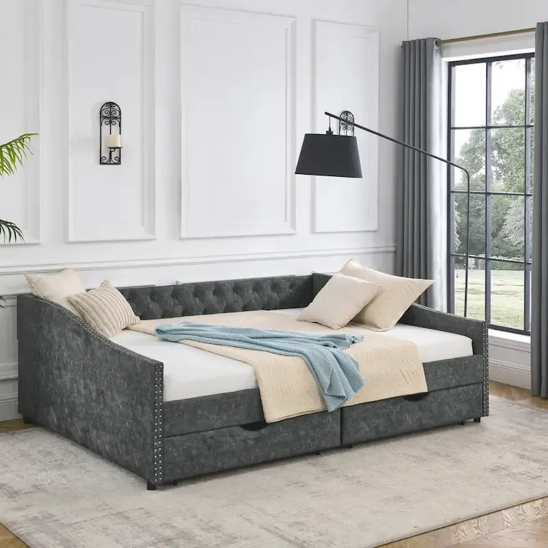 Daybed with Drawers Upholstered Tufted