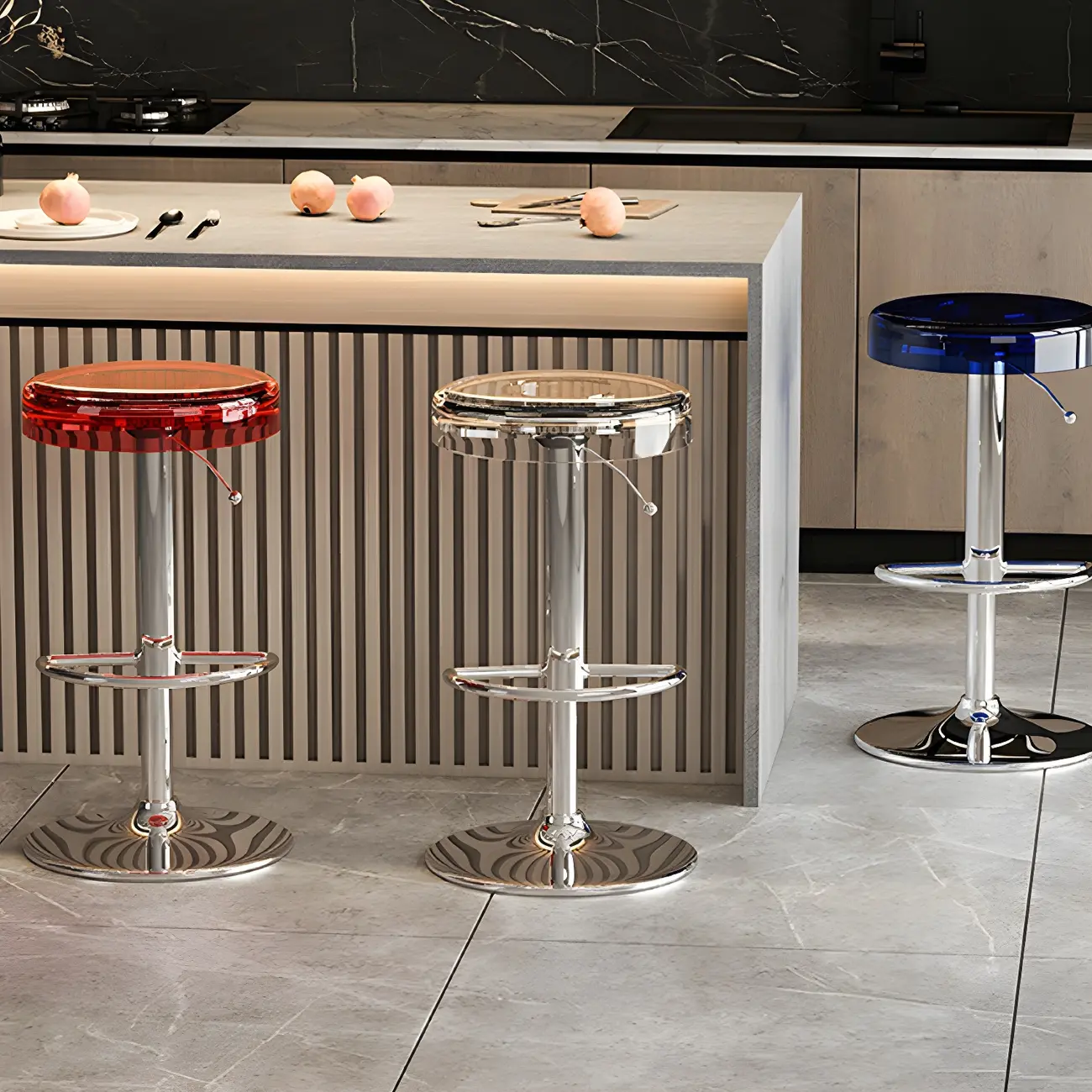 Sleek Metal Clear Acrylic Swivel Adjustable Bar Stool