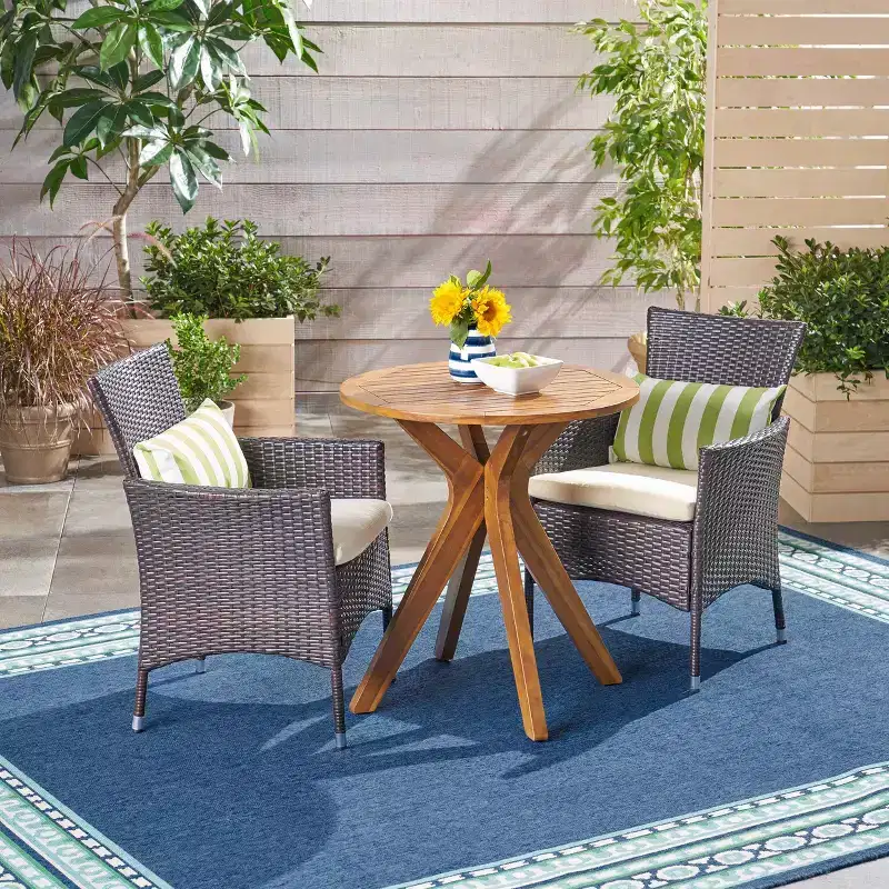 GDFStudio Berkeley Outdoor Acacia Wood and Wicker 3 Piece Bistro Set