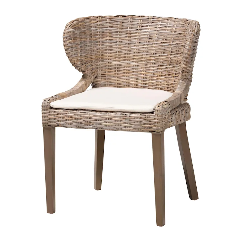 Grey Bohemian Rattan & Wood Dining Chair, Single