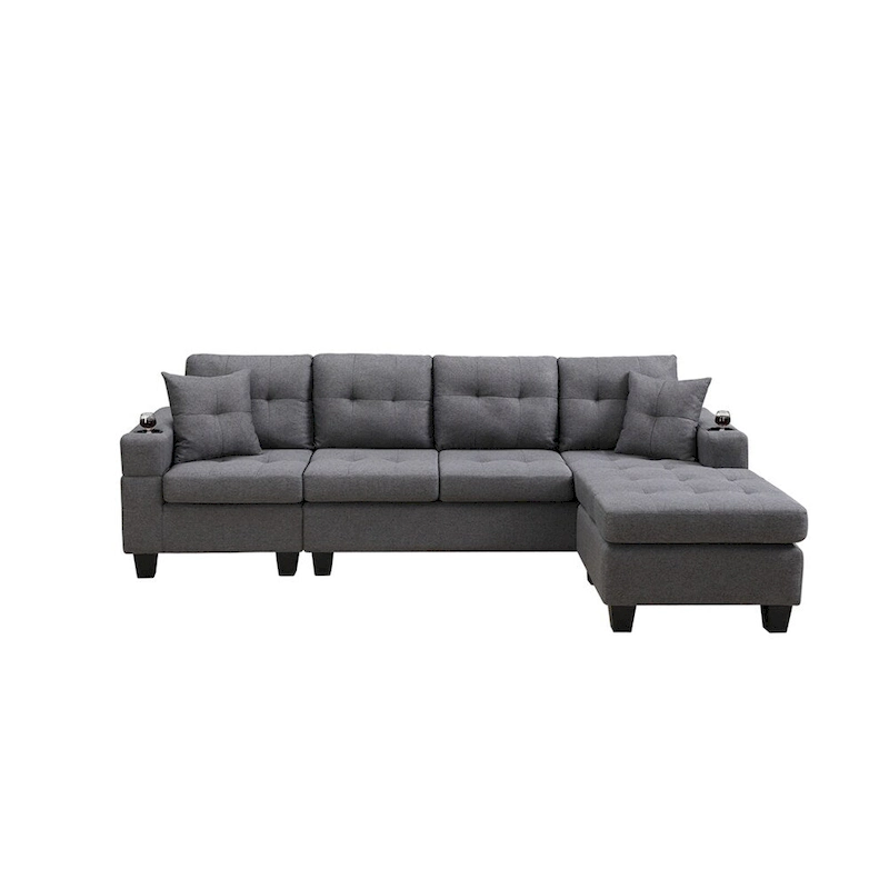 Sectional Sofa Living Room with L Shape Chaise Lounge and cup holder