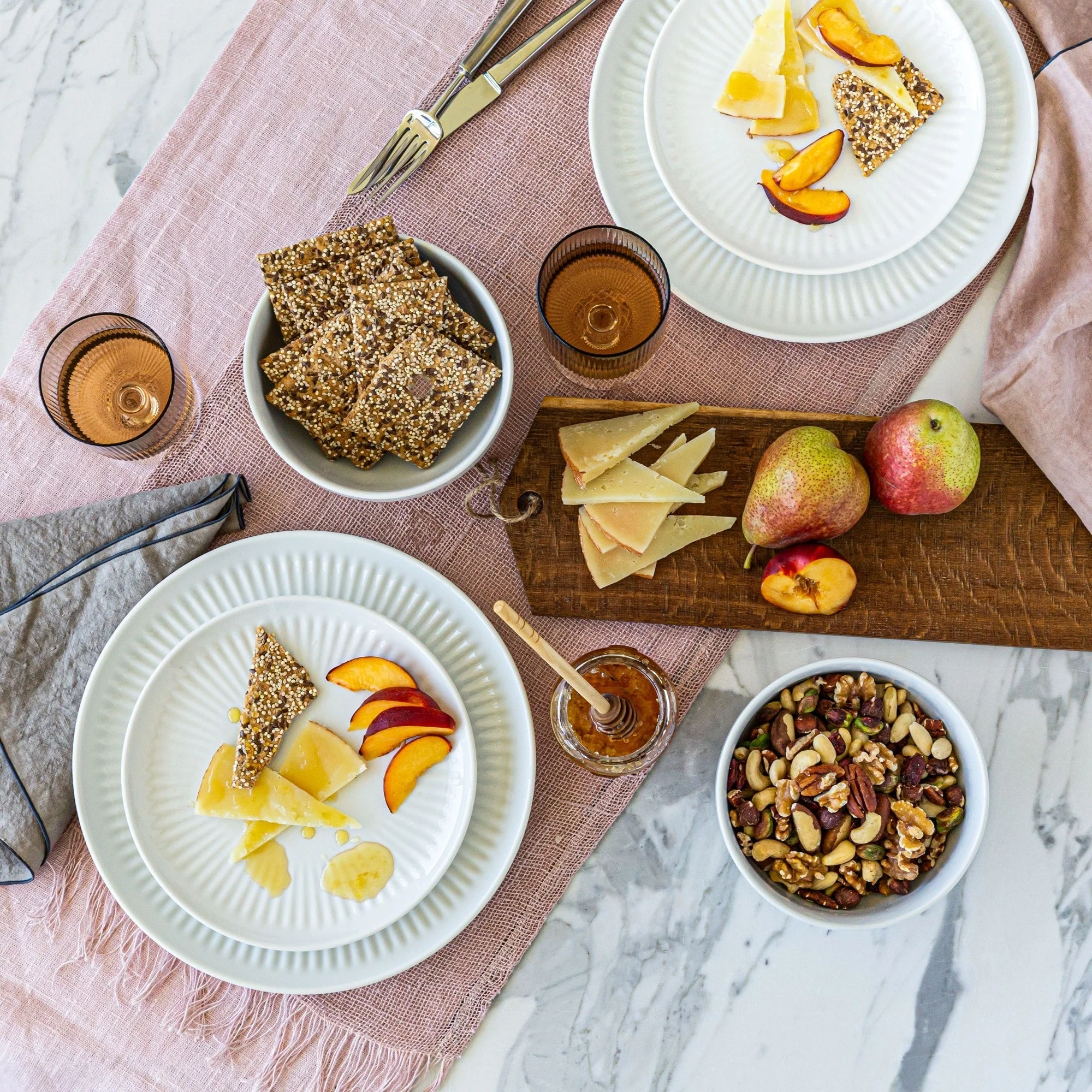 Over and Back White Porcelain 24pc Fluted Dinnerware Set