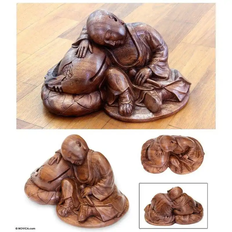 Handmade Quiescent Buddha Wood sculpture (Indonesia) - 32 x 21 x 20