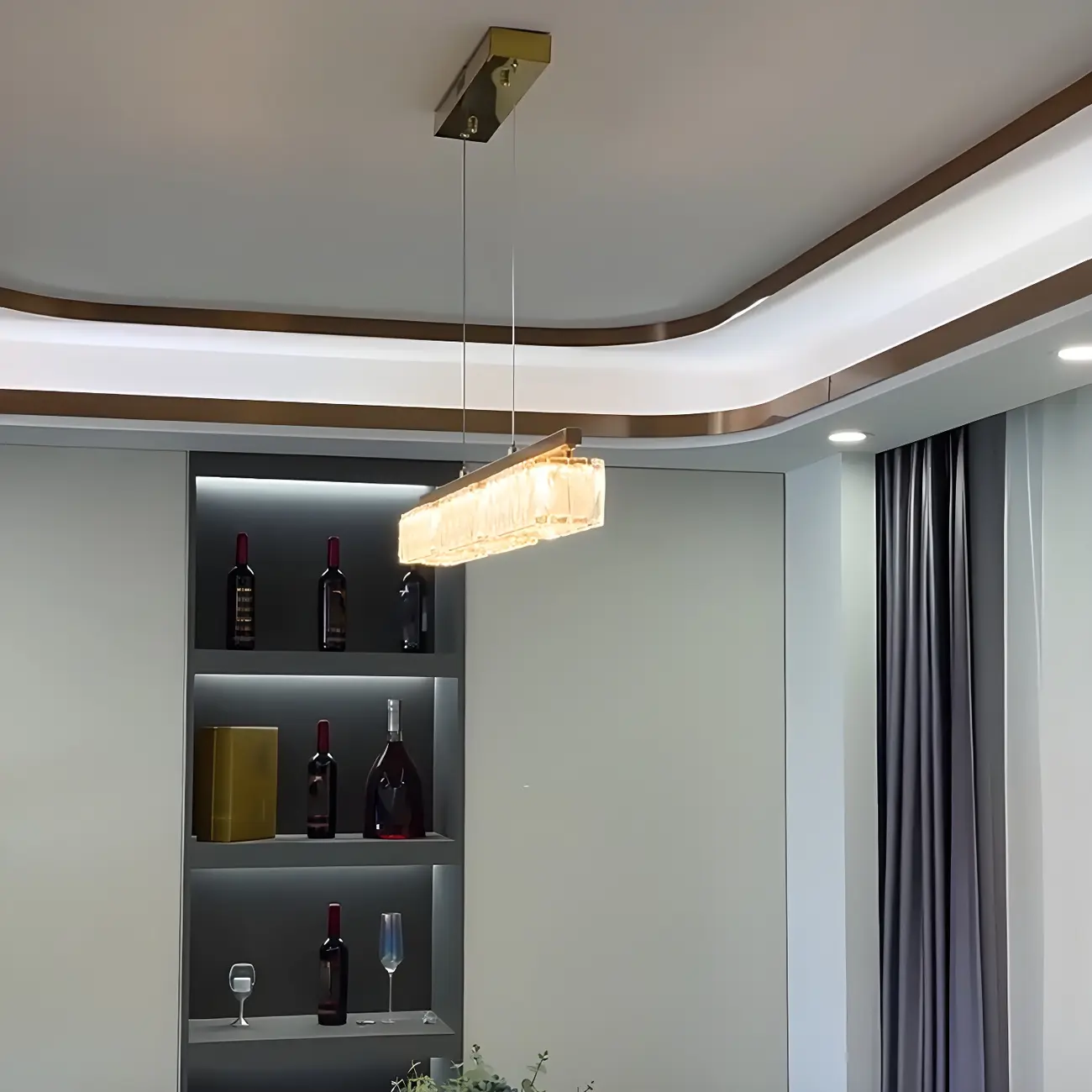 Kitchen Modern Crystal Gold Rectangular Pendant Light
