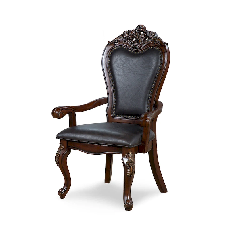 Furniture of America Eugene Traditional Solid Wood Dining Arm Chairs with Nailhead Trim and Cabriole Legs (Set of 2)