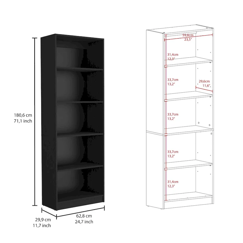 2-Piece Bookcase Set – Wide 5-Shelf and Narrow 4-Shelf