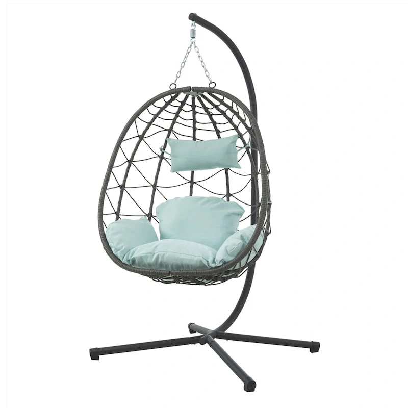 Indoor Outdoor Wicker Hanging Egg Chair with Stand