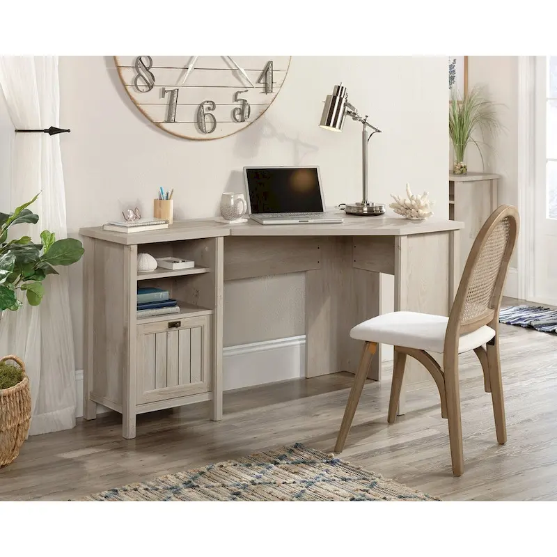 Soft White L-Shaped Corner Desk for 1 Person
