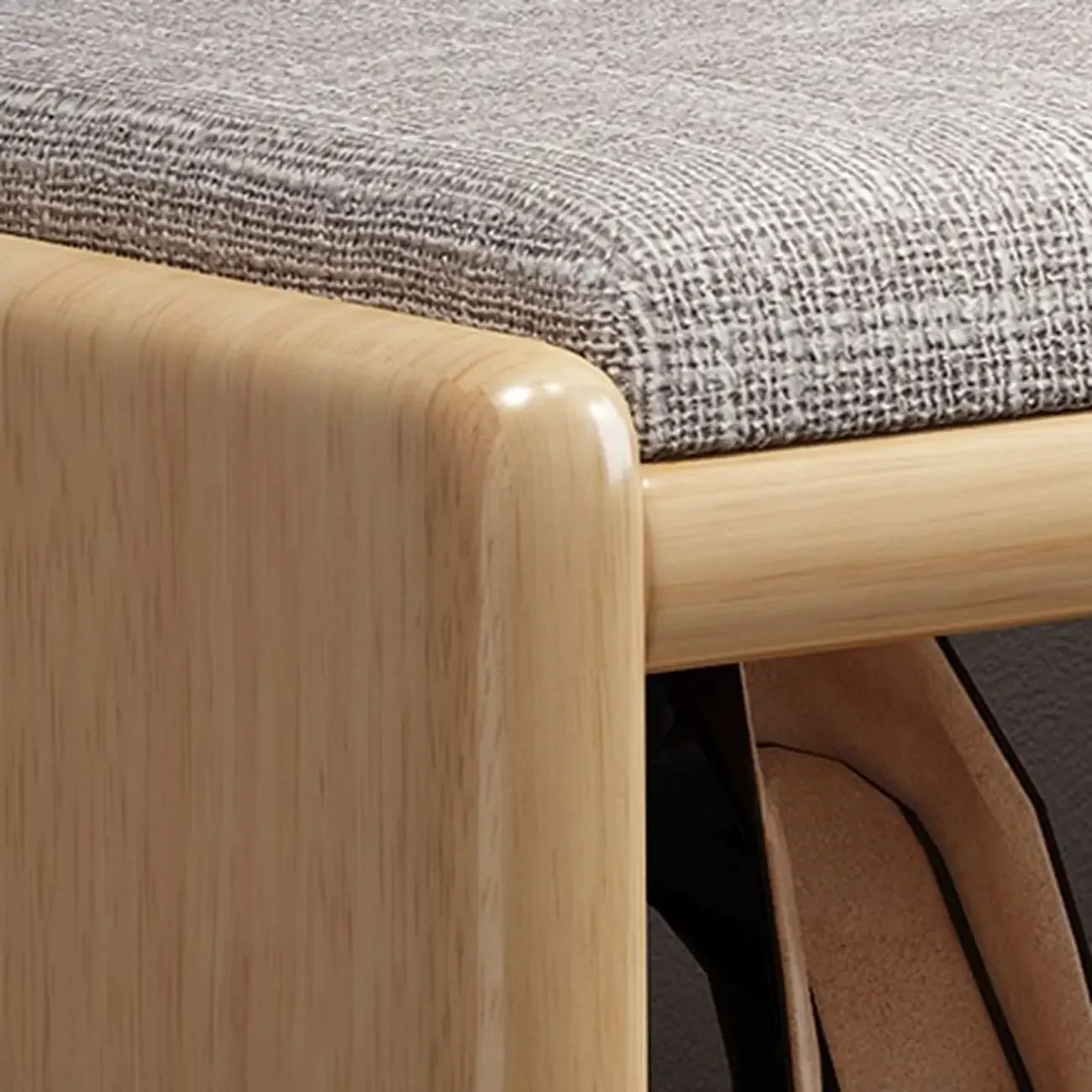 Scandinavian 2-Tier Upholstered Wood Shoe Rack Bench