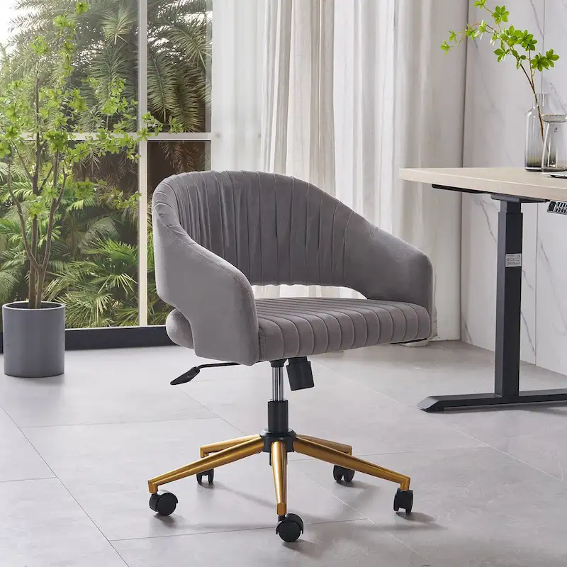 Modern Gold Office Chair Velvet Task Chair Swivel Height Adjustable Computer Chair