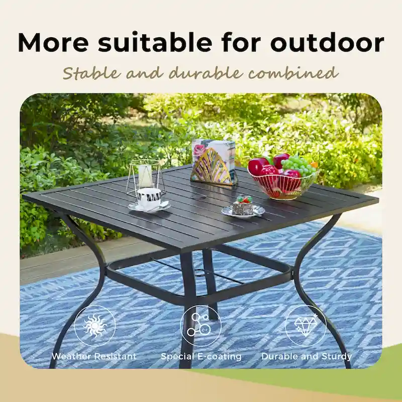 MAISON ARTS Oversized 5-Piece Metal Patio Dining Set with 4 Padded Chairs and Square Table - Black