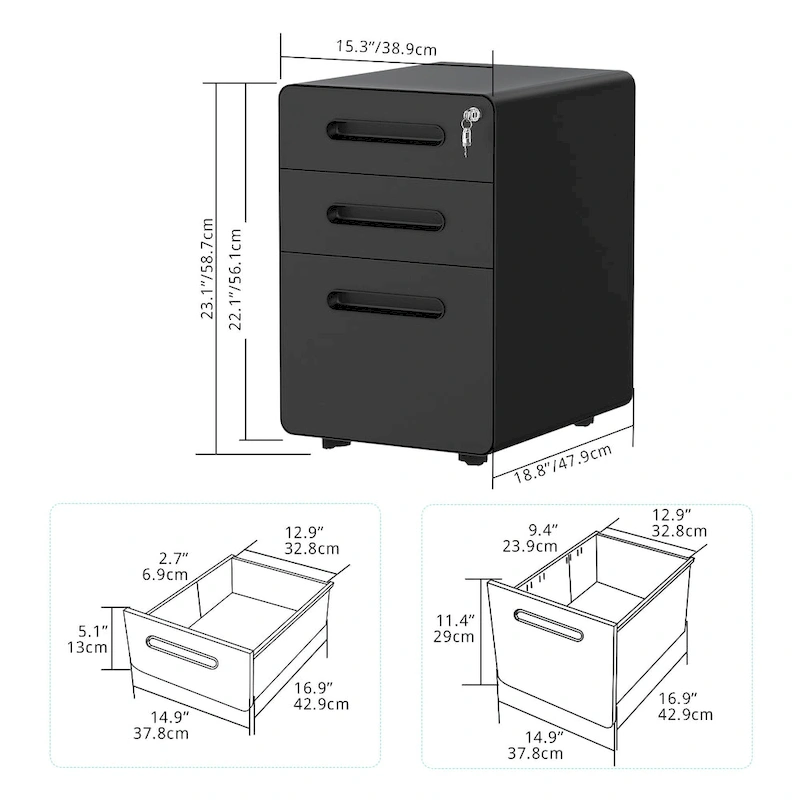 Modern 3-Drawer Mobile Vertical Steel File Cabinet