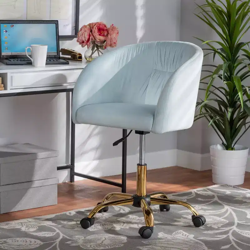 Baxton Studio Ravenna Contemporary Glam and Luxe Velvet Fabric and Metal Swivel Office Chair