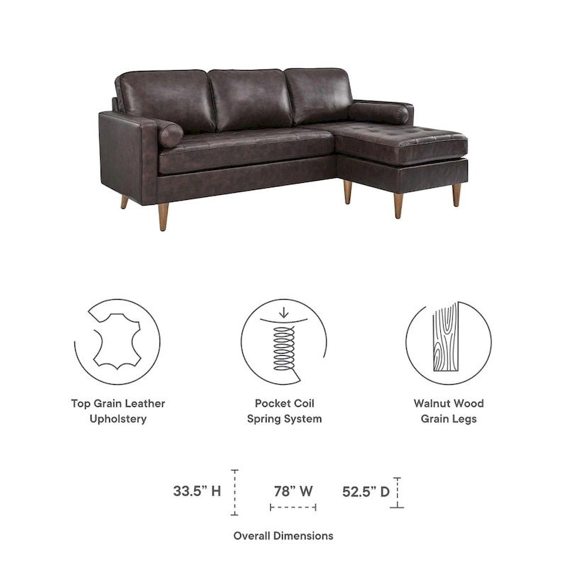 Valour 78  Leather Apartment Sectional Sofa
