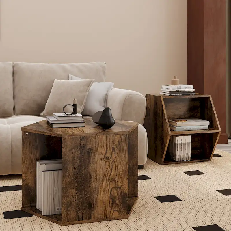 White Hexagonal Coffee Table Set of 2