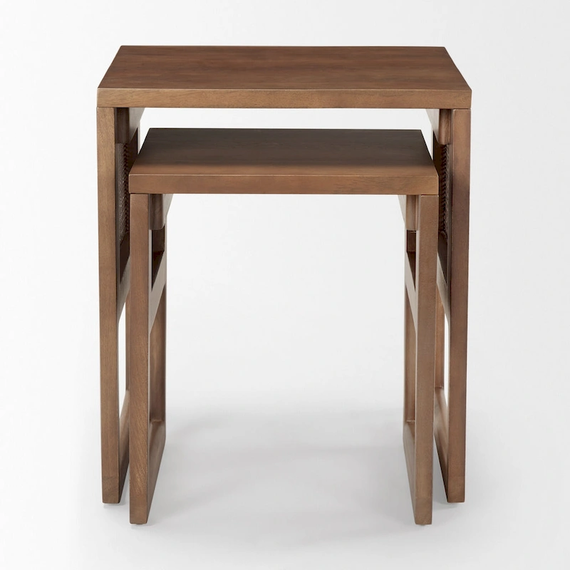 Grier Solid Wood With Cane Accents Square Nesting Accent Tables (Set of 2) - 20L x 20W x 23H