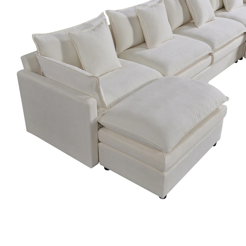 White 142.52 U-Shaped 6-Seater Sectional Sofa