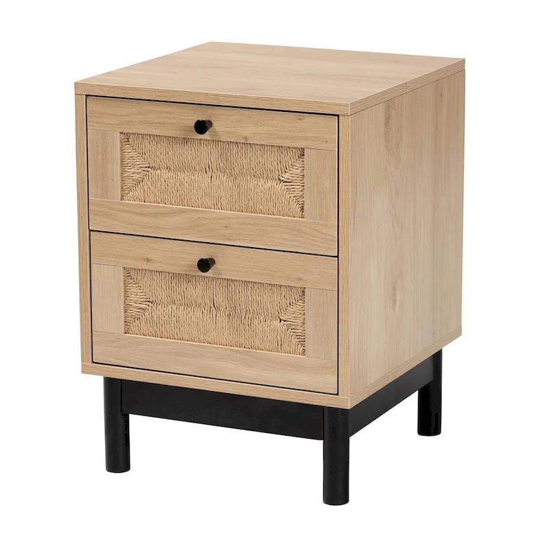 Light Brown and Black 2-Drawer End Table