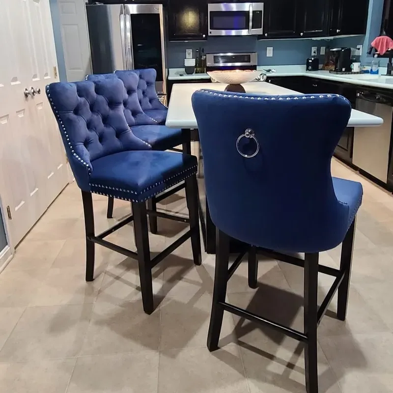 Contemporary Velvet Upholstered Counter Bar Stools Set of 4