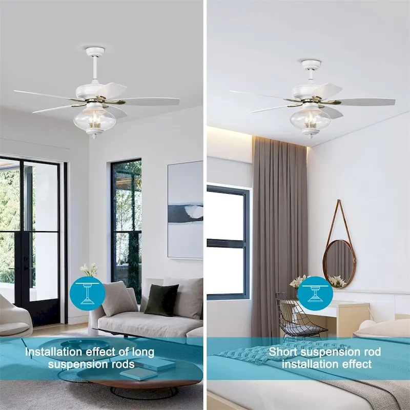 52  Low Profile Ceiling Fan with Remote Control, 3 Speed, Glass Shade