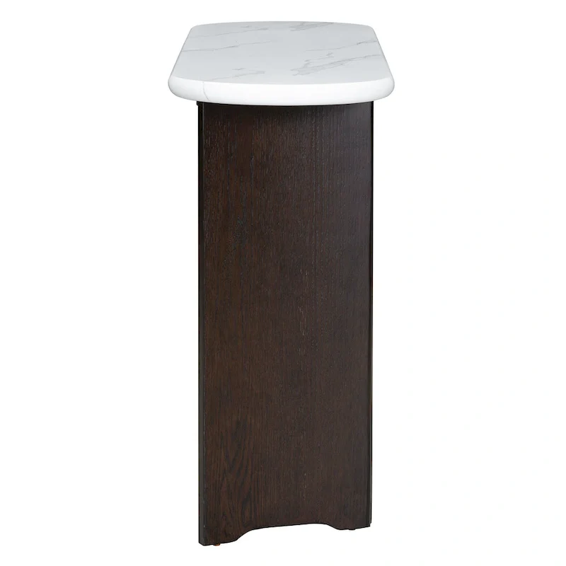 Oval Faux Marble Top Console Table Entryway Table, Narrow Sofa Table Hallway Accent Table with Triangular Base