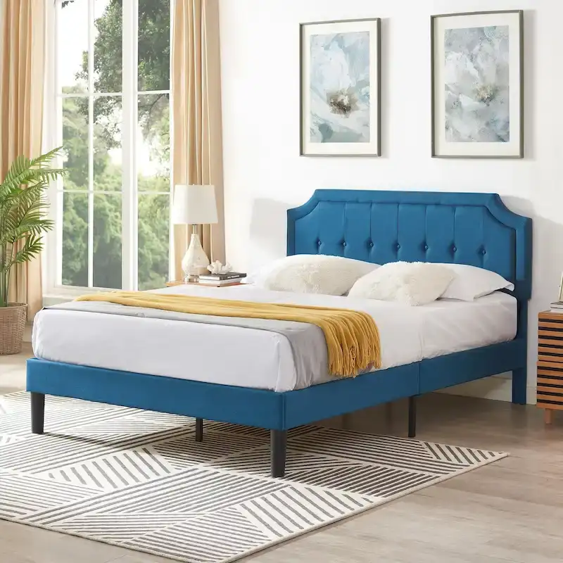 Javlergo Modern Upholstered Bed Frame with Height Adjustable Headboard, No Box Spring Needed