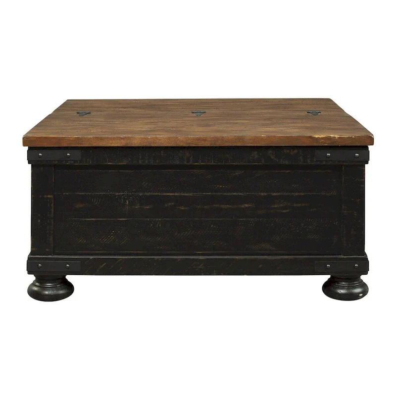 Square Wooden Lift Top Cocktail Table with Trunk Storage, Brown and Black