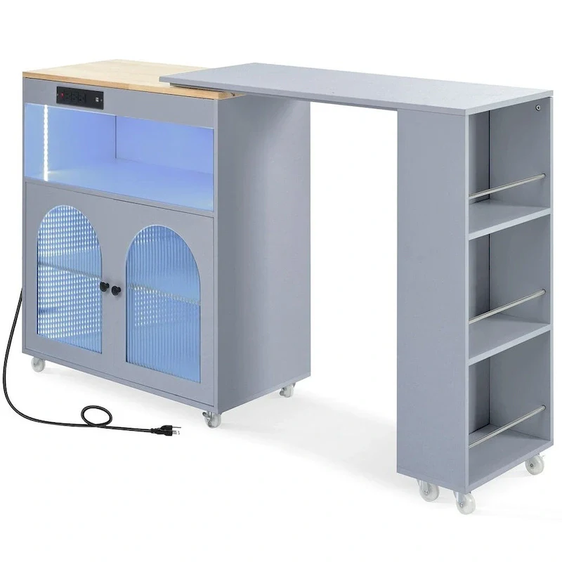 Kitchen Island Cart with Extended Table and Power Outlets