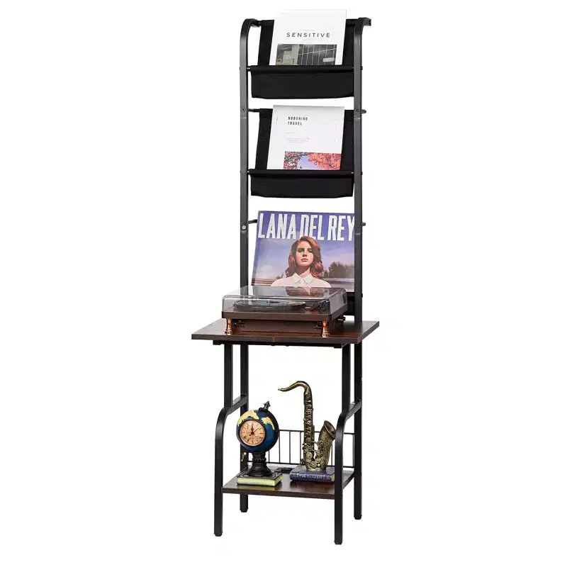 VEVOR Record Player Stand, 5 Tiers Tall Vinyl Record with Charging Station & USB Ports, Holds up to 200 Albums, Turntable Stand, Black