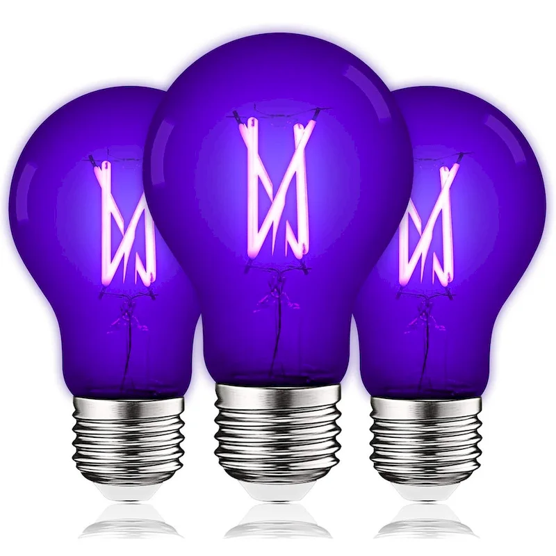 Luxrite A19 UV LED Black Light Bulb, 6W, Enclosed Fixture Rated, E26 Base - Halloween, Party, Body Paint, Poster 3-Pack