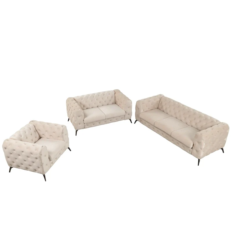 Velvet 3-Piece Sofa Sets(Three Seat Sofa/Loveseat and Single Chair)