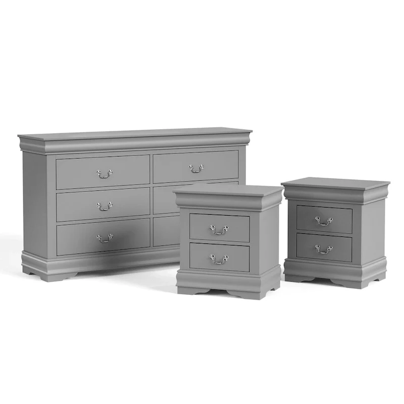Furniture of America Devi Traditional 3-Piece Solid Wood Nightstand and Dresser Set