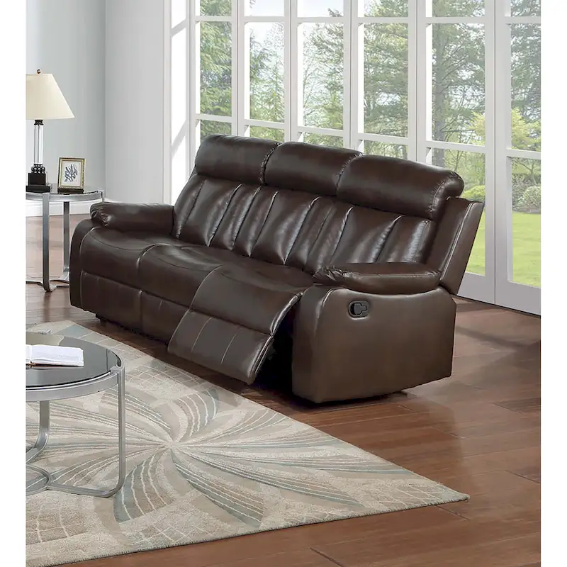 Charcoal & Brown | 3-Seat Manual Recliner Sofa, Gel Leatherette