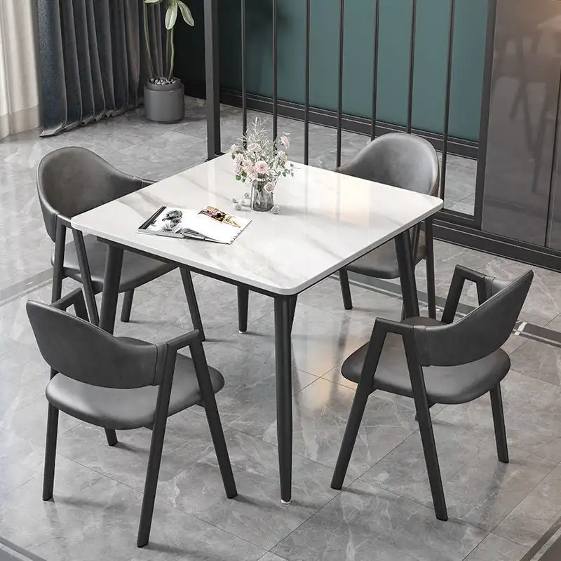 Modern Slate Kitchen Dining Table with Sintered Stone Top Metal Legs (Table Only) - 31.5x31.5x30 inch