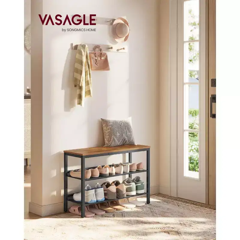 VASAGLE Shoe Rack for Entryway, 3-Tier Shoe Rack Organizer with Storage Shelves, Freestanding, Adjustable, Rustic Brown and Ink Black