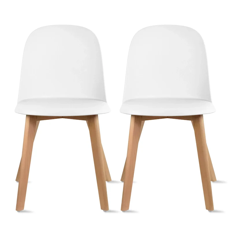 Set of 2 Dining Side Chair with Back Armless Plastic Seat Wooden Legs Kitchen Desk Task Computer
