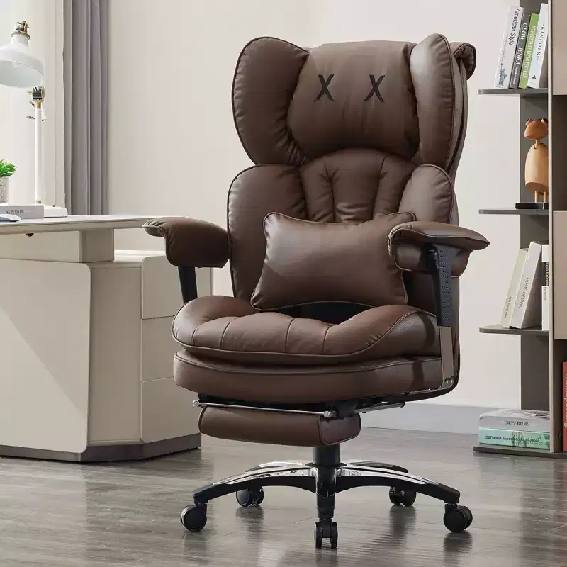 Big and Tall Office Chair with Footrest - Efomao High Back Executive Desk Chair with Wide Seat, Adjustable Armrests, Ergonomic Computer Chair, Brown