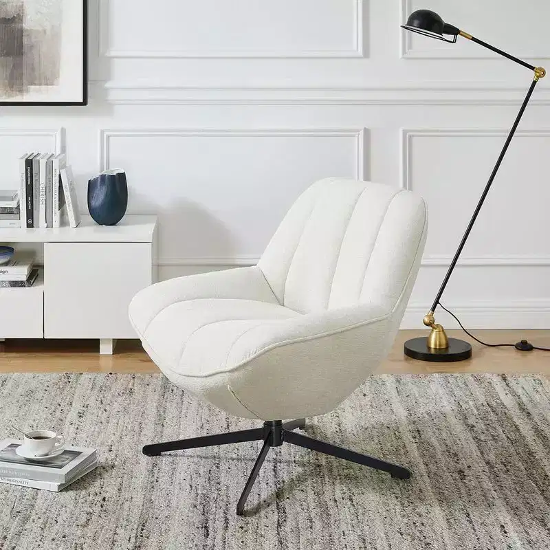 HOMLUX Modern Swivel Accent Chair Fabric Upholstered Lounge Chairs with Metal Legs Armless Sofa Chairs for Living Room&Bedroom,Off White