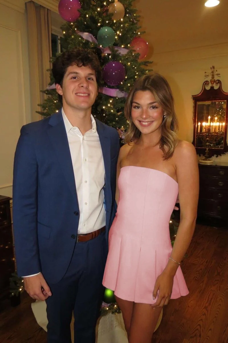 Pink - Strapless Satin Pleated A-line Short Homecoming Dress