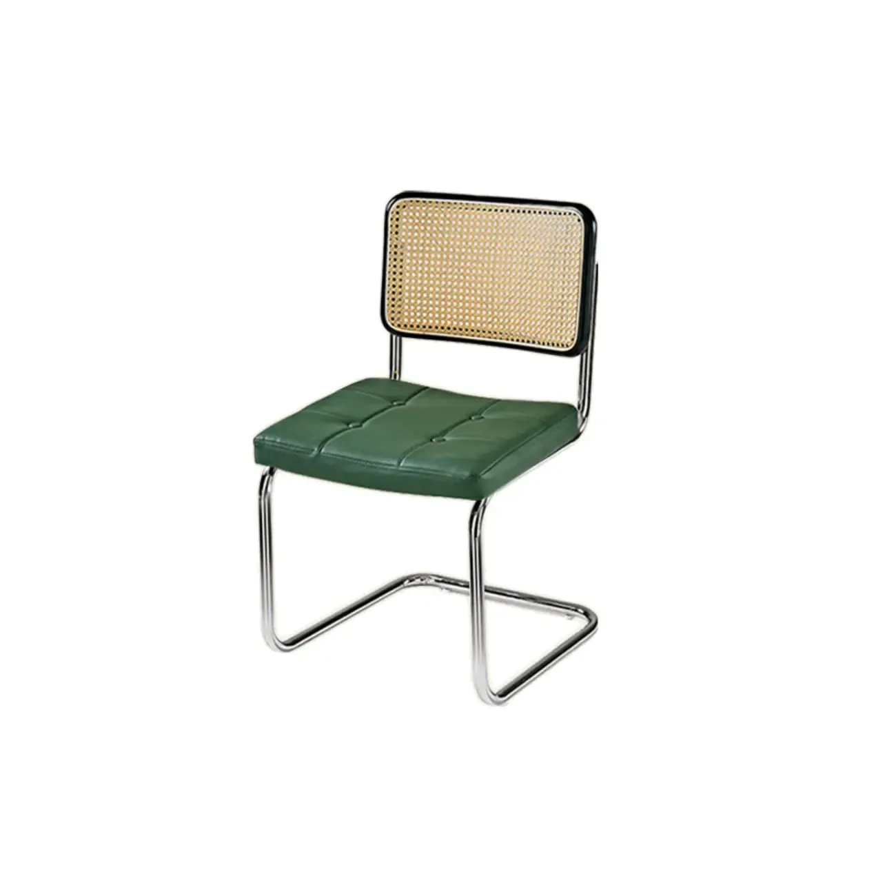 Modern Brown Cantilever Faux Leather Dining Chair Woven Back