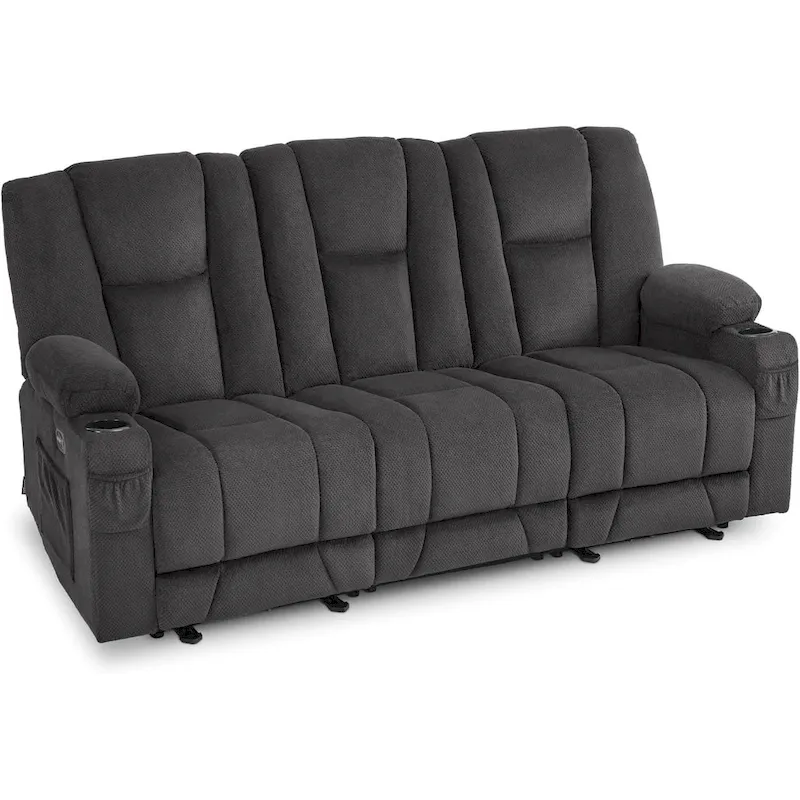 Electric Power Reclining Sofa with Massage and Lumbar Heat, Fabric