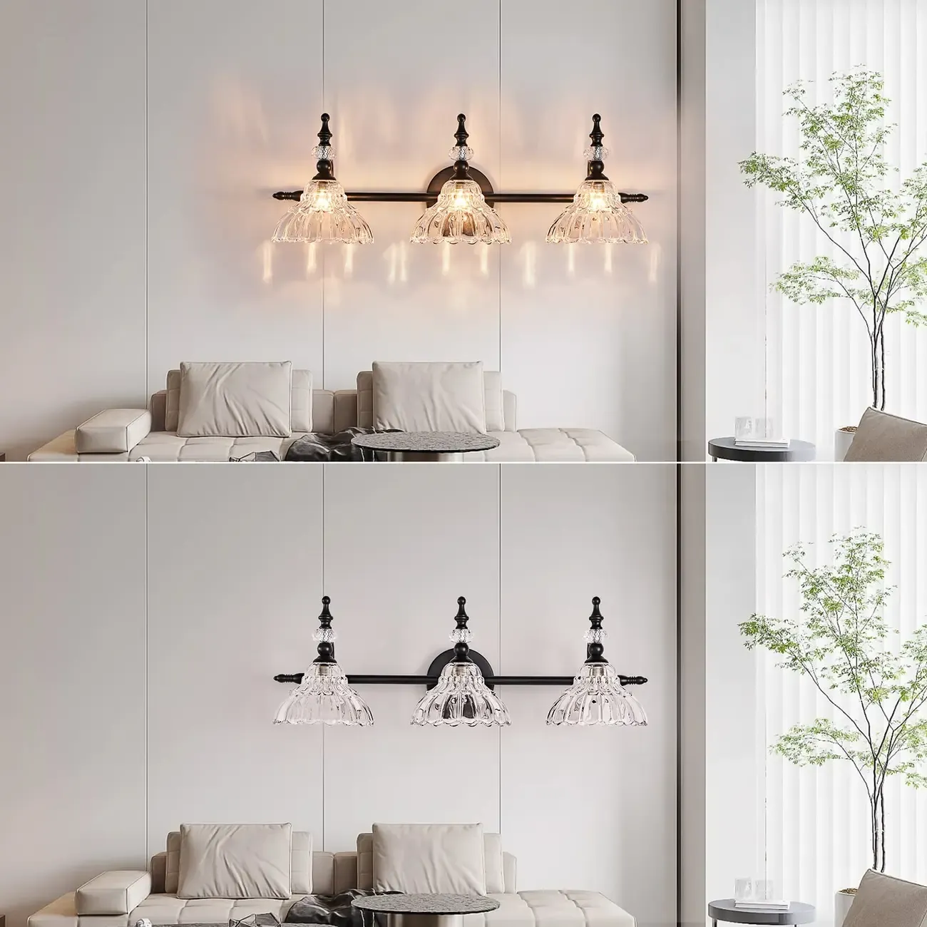 Modern Flower Glass Bathroom Vanity Light in Black/Brass