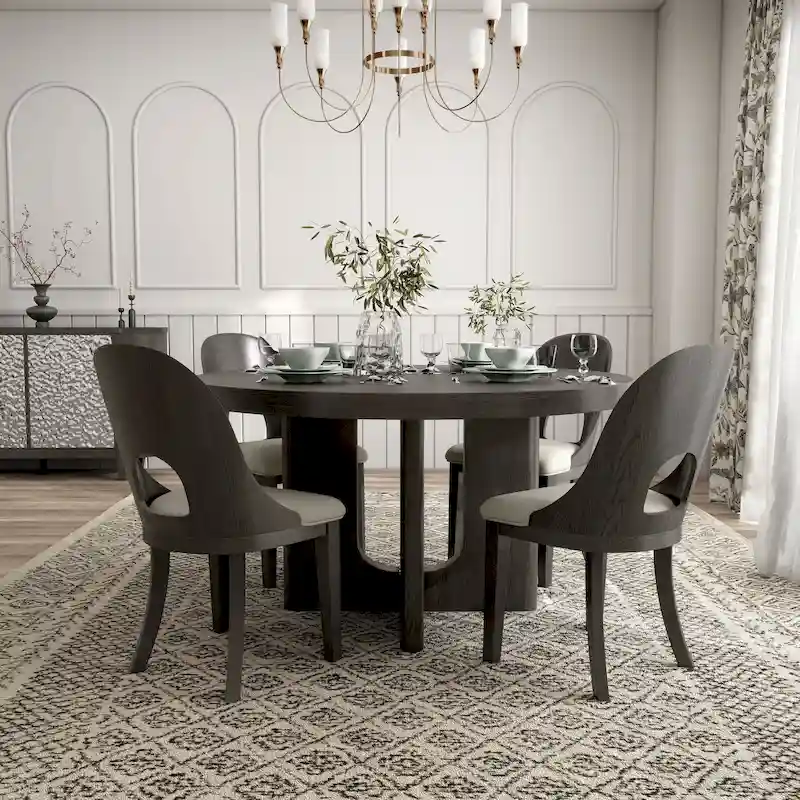 Piez Modern Solid Wood Round Dining Table with Chairs