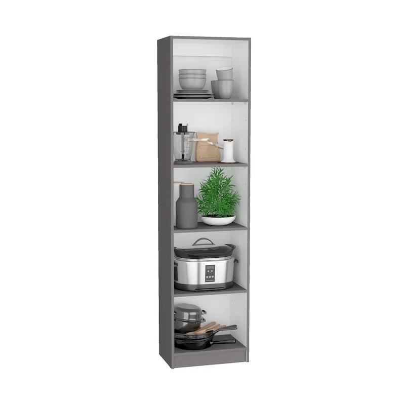 60 Wide 5-Shelf and Cabinet Bookcase Set of 3 Matt Grey - White